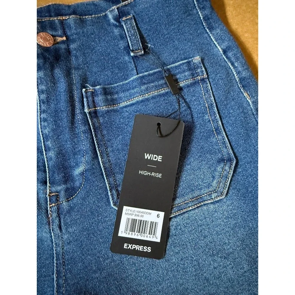 Express High Rise Wide Leg‎ Jeans Medium Wash Blue Size 6 NWT 10045DDM